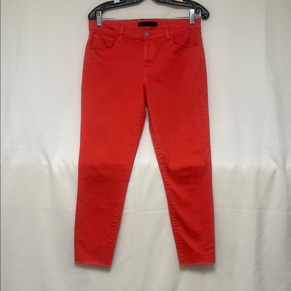 J Brand Orange Ankle Cropped Jeans with raw hem